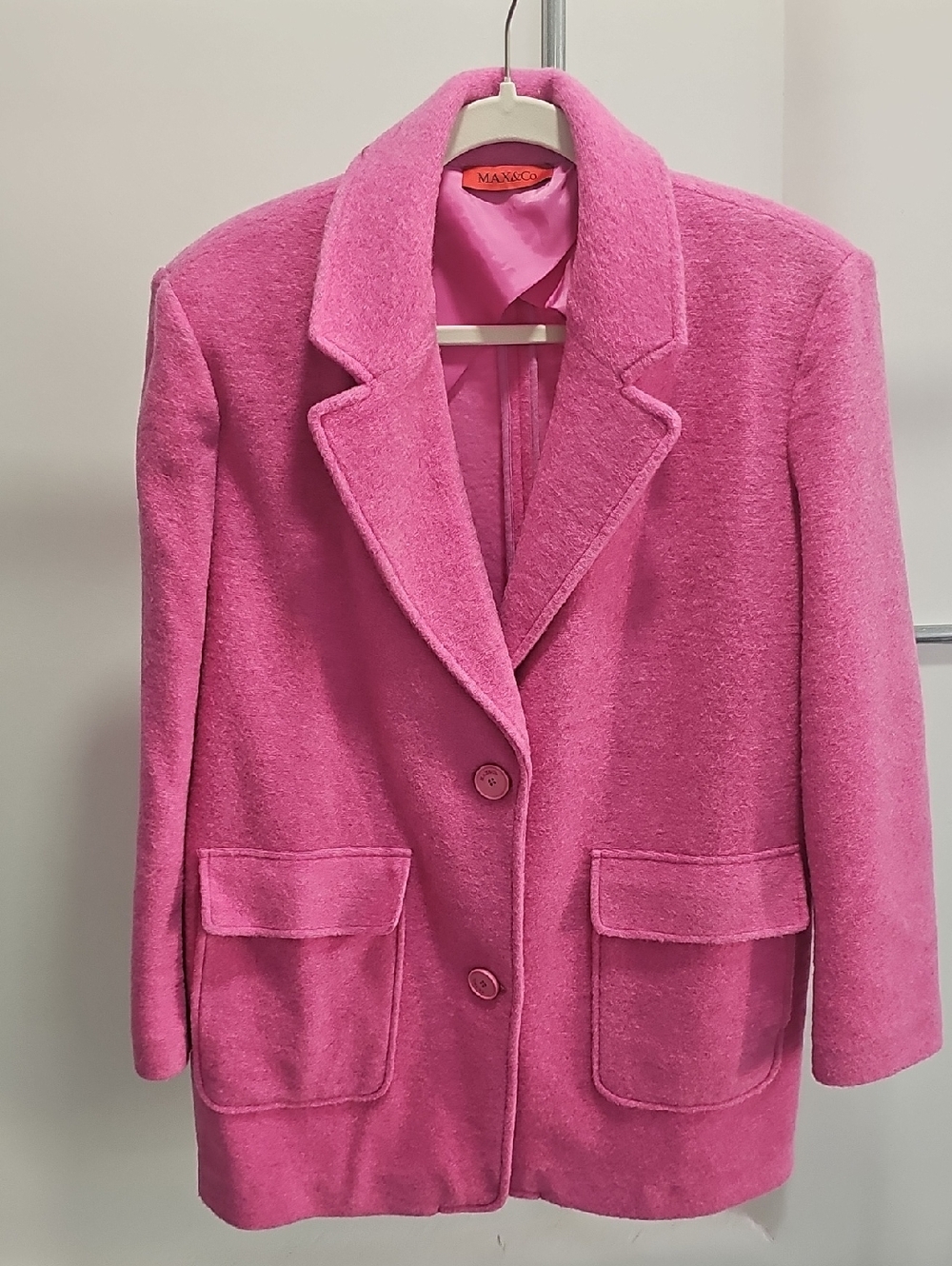 Bright Pink Single-Breasted Wool-Blend Blazer